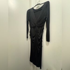Dries Van Noten Black Draped Long Sleeve Dress